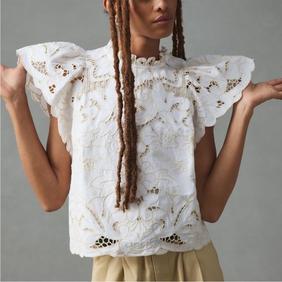 Anthropologie The Lainie High-Neck Lace Cutwork Blouse Size Medium - Picture 4 of 12